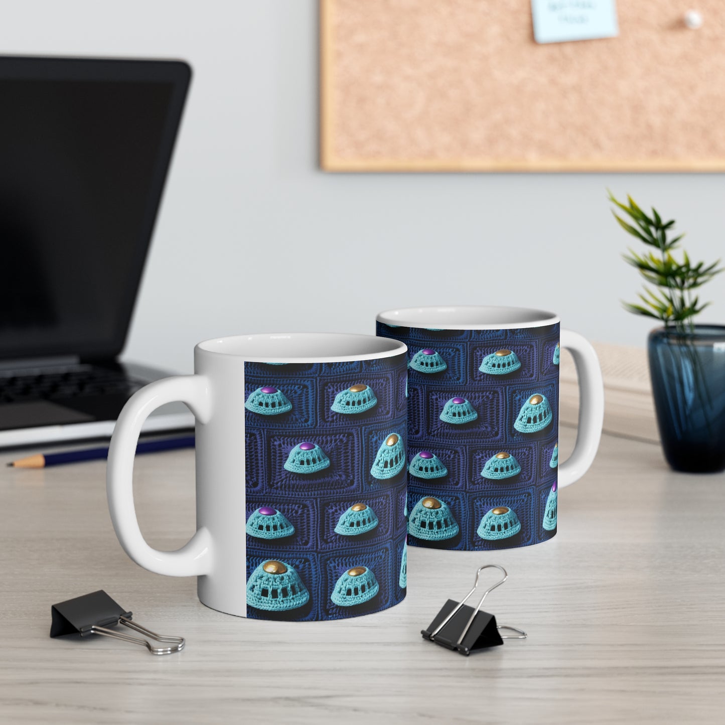 Spaceship UFO Crochet - Galactic Travel Ship - Alien Craft - Flying Saucer - Ceramic Mug 11oz