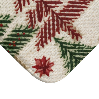 Embroidered Christmas Winter, Festive Holiday Stitching, Classic Seasonal Design - Bath Mat