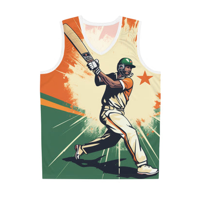 India Cricket Star: Batsman With Willow Bat, National Flag Style - Sport Game - Jersey (AOP)