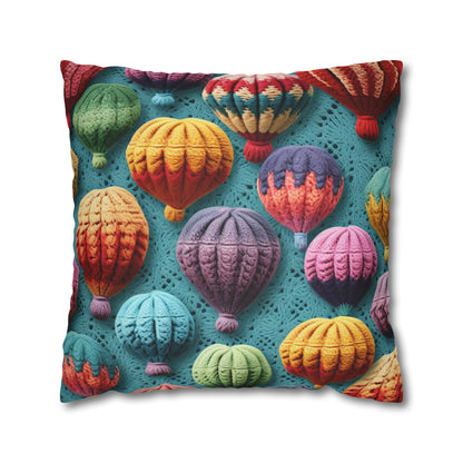 Crochet Hot Air Balloons Sky Travel Transport Scenic Style - Spun Polyester Square Pillow Case