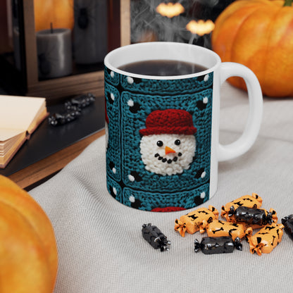 Snowman Crochet Craft, Festive Yuletide Cheer, Winter Wonderland - Ceramic Mug 11oz