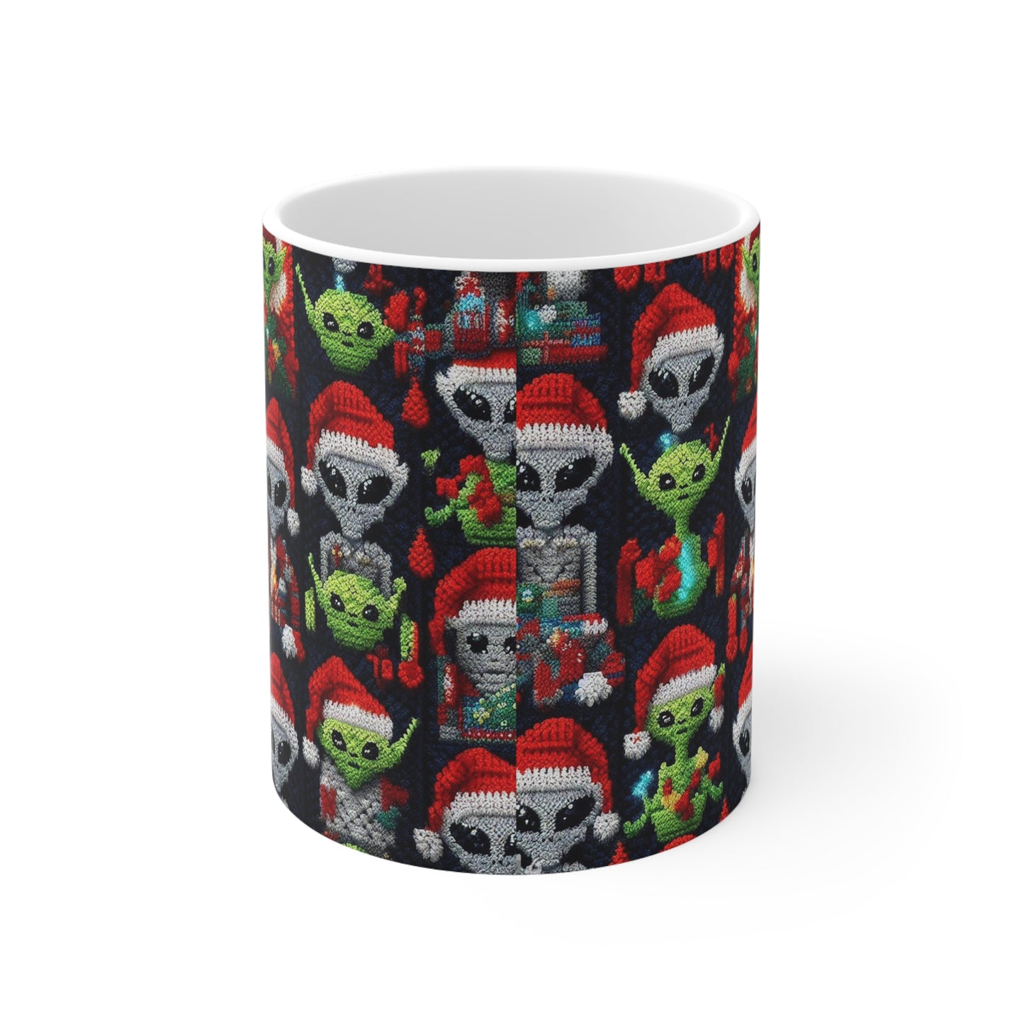 Festive Alien Invasion: Intergalactic Christmas Holiday Cheer with Santa Hats and Seasonal Gifts Crochet Pattern - Ceramic Mug 11oz