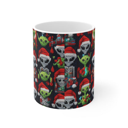 Festive Alien Invasion: Intergalactic Christmas Holiday Cheer with Santa Hats and Seasonal Gifts Crochet Pattern - Ceramic Mug 11oz