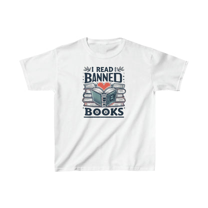 I Read Banned Books - Heartfelt Love for Literature Illustration - Kids Heavy Cotton™ Tee