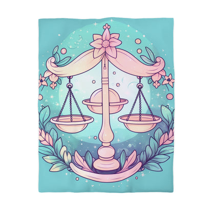 Astrología Libra - Iluminación suave y símbolo del signo del zodíaco en colores pastel - Funda nórdica de microfibra 