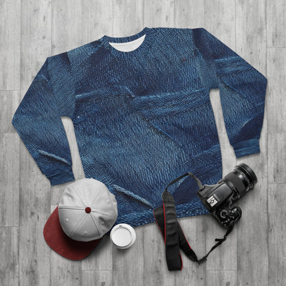 Dark Blue: Distressed Denim-Inspired Fabric Design - Unisex Sweatshirt (AOP)
