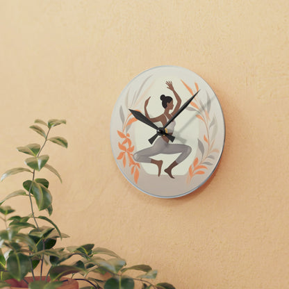 Reloj de pared acrílico para mujer estilo Pose de danza yoga 