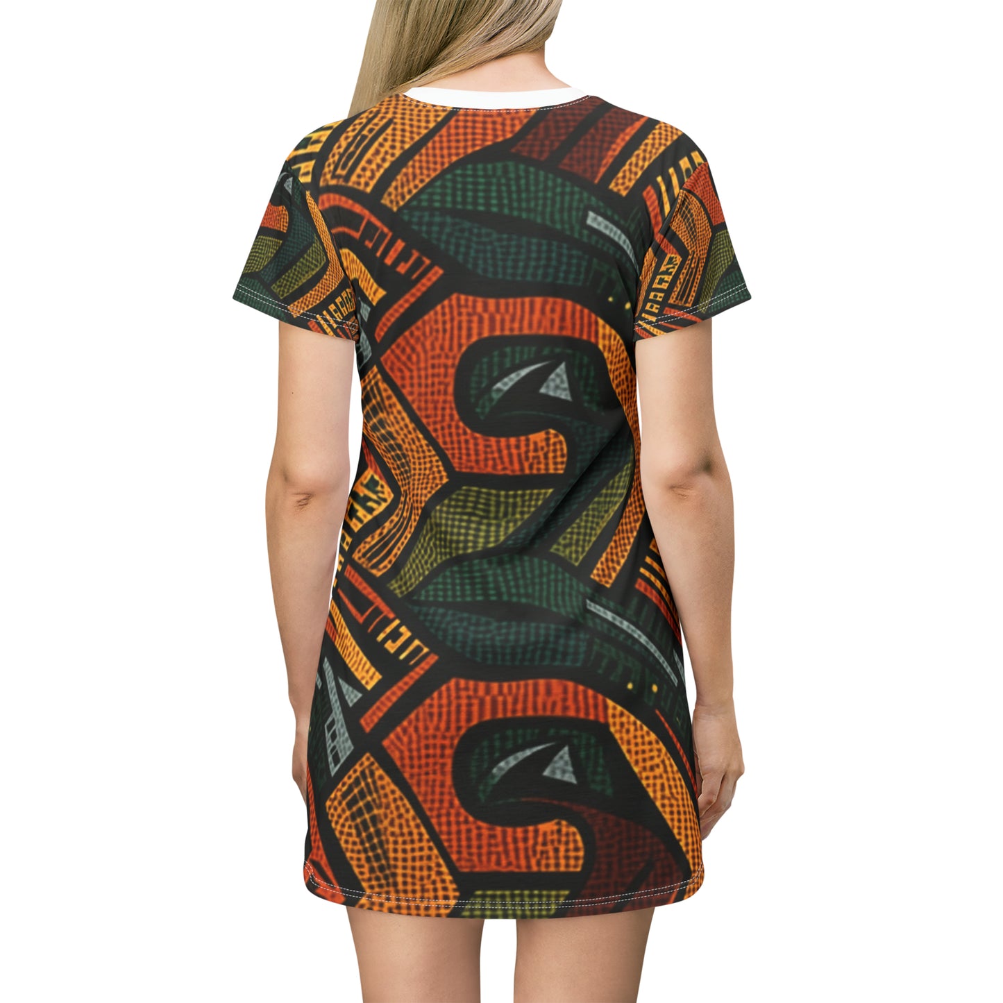 1960-1970s Style African Ornament Textile - Bold, Intricate Pattern - T-Shirt Dress (AOP)