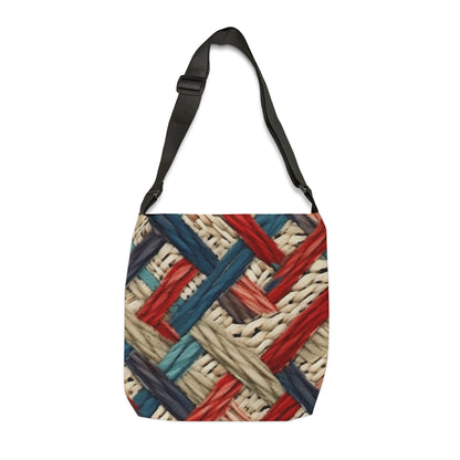 Colorful Yarn Knot: Denim-Inspired Fabric in Red, White, Light Blue - Adjustable Tote Bag (AOP)