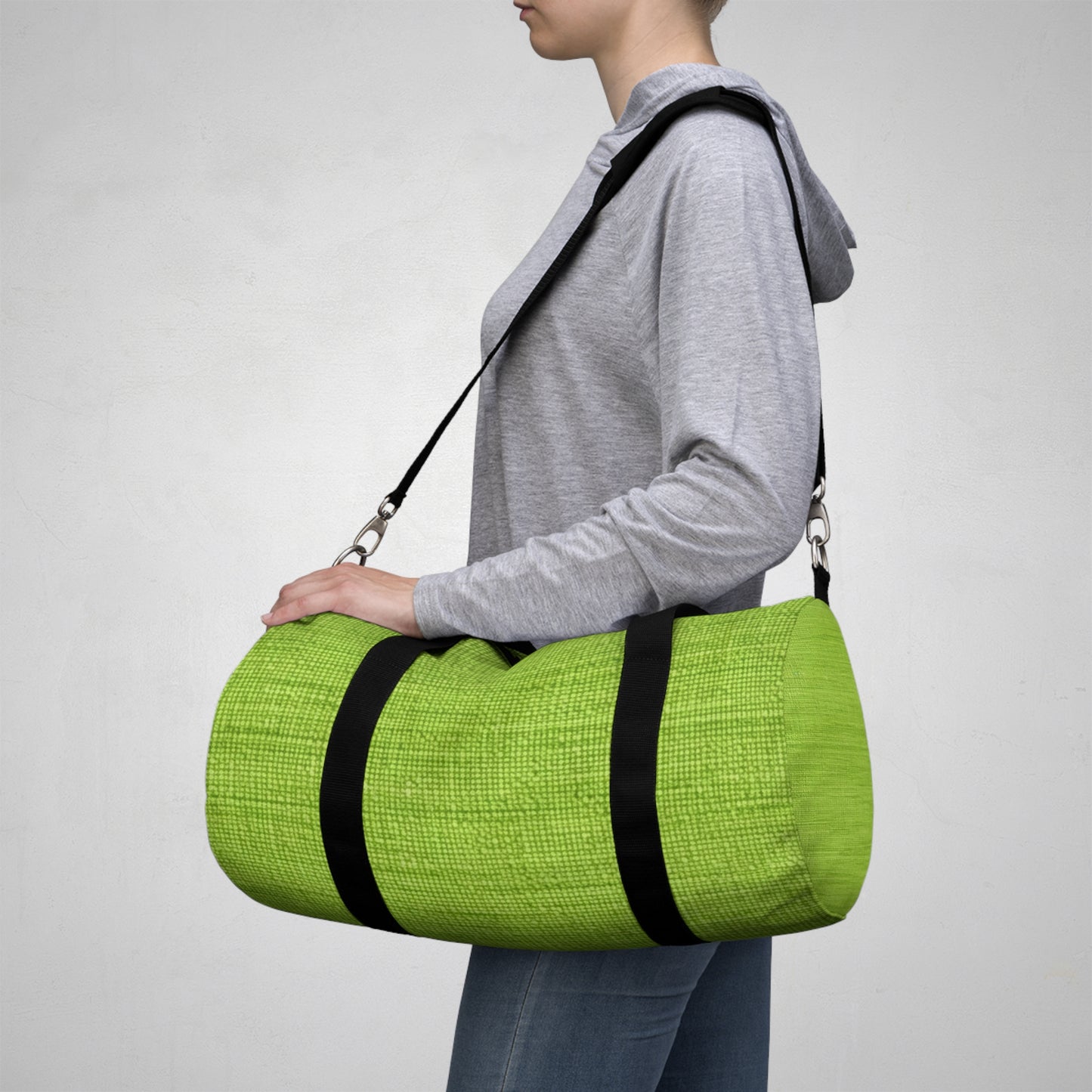 Lush Grass Neon Green: Denim-Inspired, Springtime Fabric Style - Duffel Bag