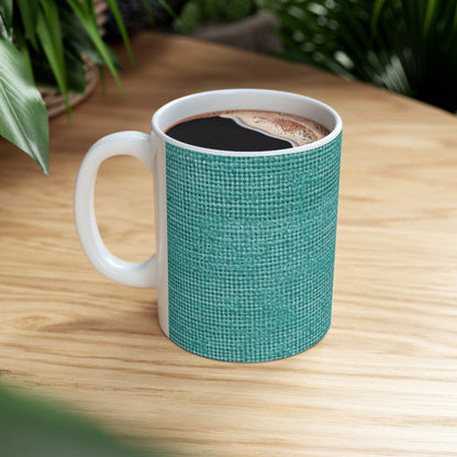 Quality Mint Turquoise Denim  Fabric Deisgn, Stylish Material - Ceramic Mug 11oz