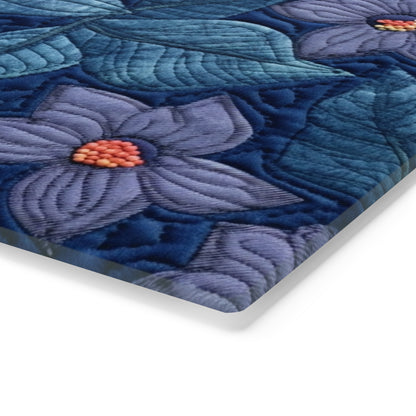 Floral Embroidery Blue: Denim-Inspired, Artisan-Crafted Flower Design - Cutting Board