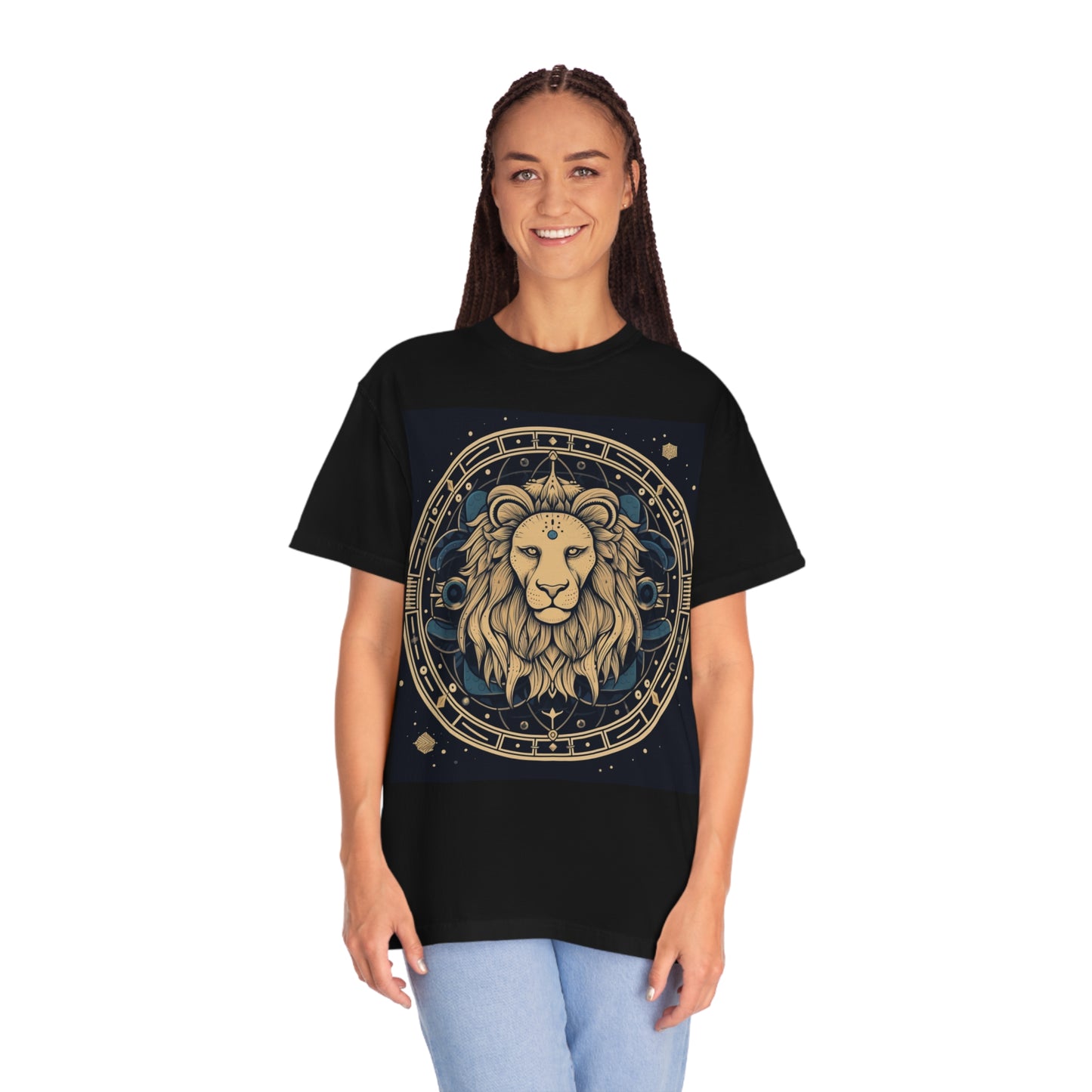 Signo del Zodíaco Leo - Constelación cósmica del arte de la astrología del círculo místico - Camiseta unisex teñida de ropa