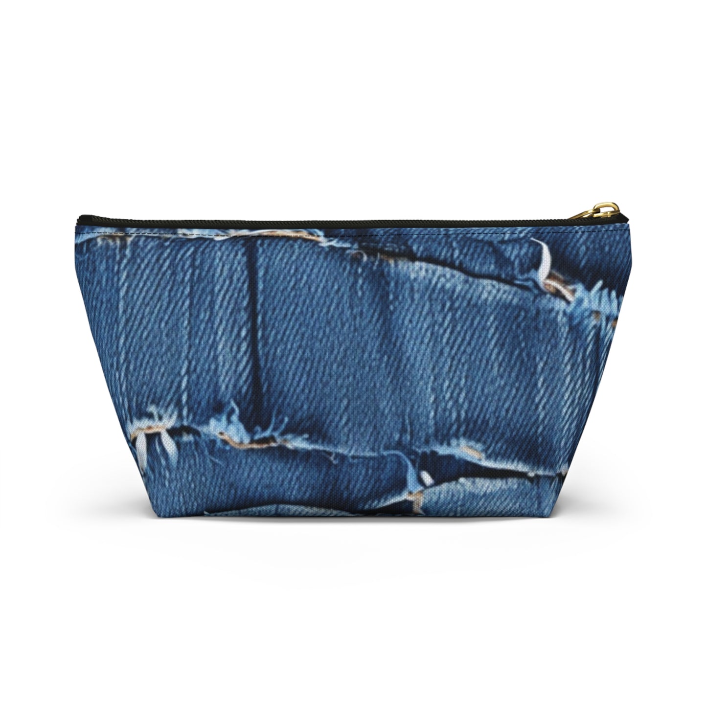 Midnight Blue Distressed Denim: Rugged, Torn & Stylish Design - Accessory Pouch w T-bottom