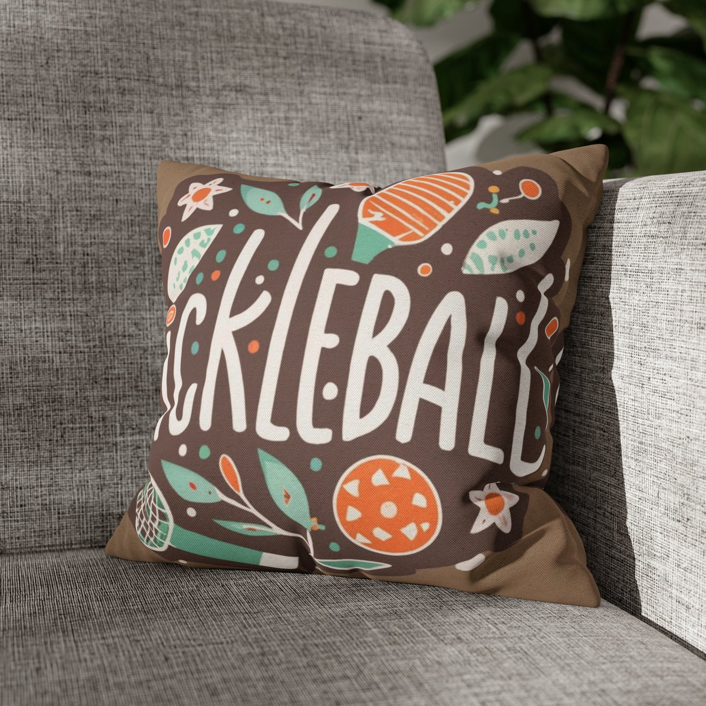 Pickleball Boho Graphic - Regalo deportivo - Funda de almohada cuadrada de poliéster hilado 