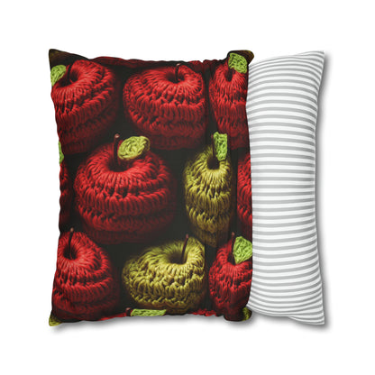 Crochet Apple Amigurumi - Big American Red Apples - Healthy Fruit Snack Design - Spun Polyester Square Pillow Case