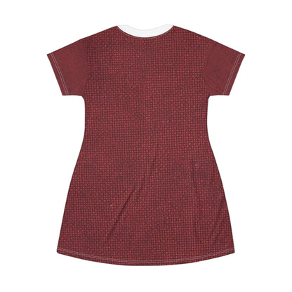 Seamless Texture - Maroon/Burgundy Denim-Inspired Fabric - T-Shirt Dress (AOP)