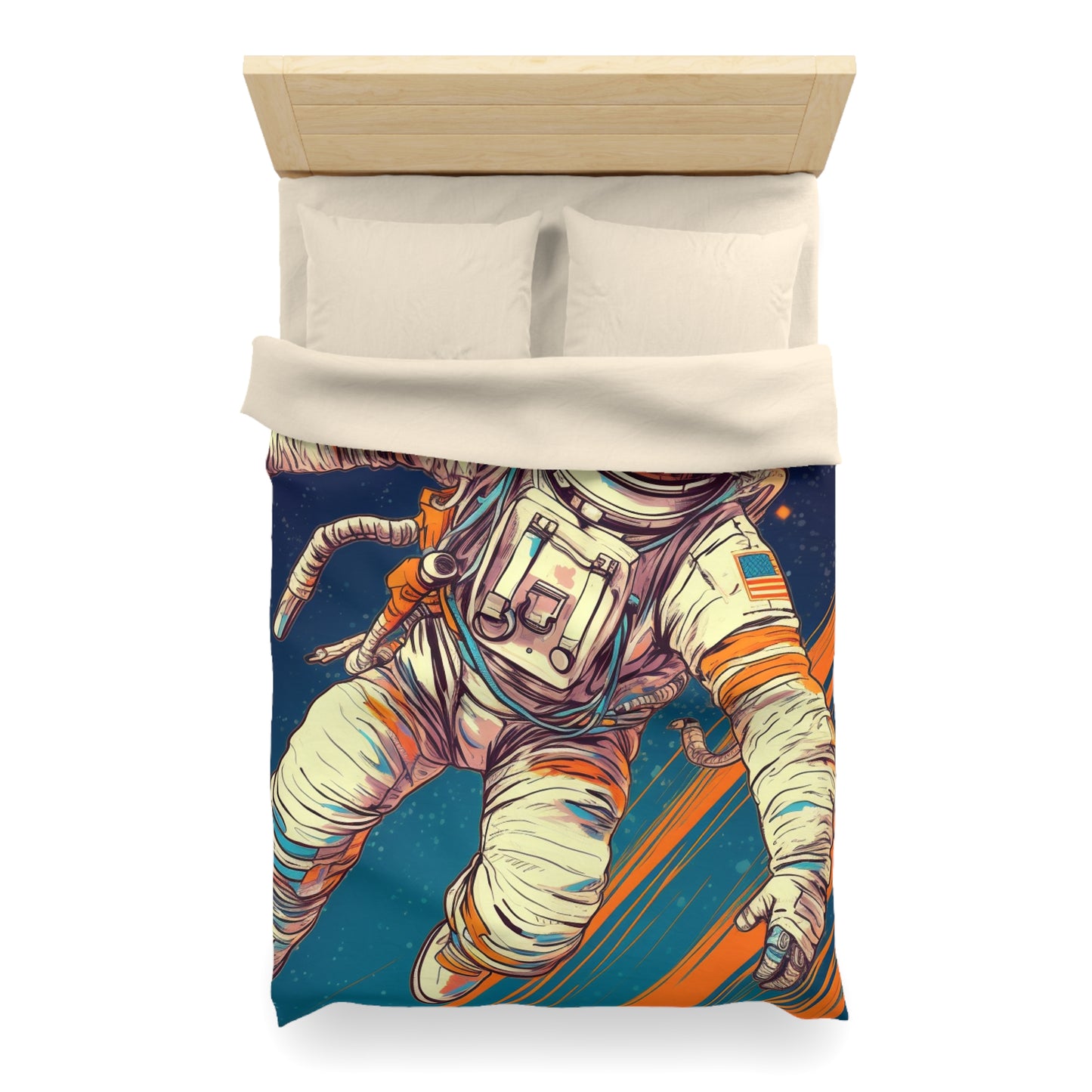 Astronauta retro en galaxia - Arte estilo años 70 - Funda nórdica de microfibra