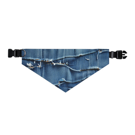 Midnight Blue Distressed Denim: Rugged, Torn & Stylish Design - Dog & Pet Bandana Collar