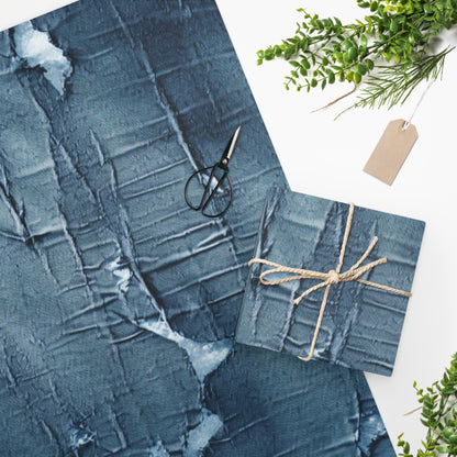 Distressed Blue Denim-Look: Edgy, Torn Fabric Design - Wrapping Paper