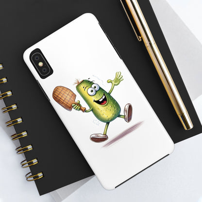 Pickle Player Action: Cartoon Swinging Pickleball Paddle - Sporty Charm - Tough Phone Cases