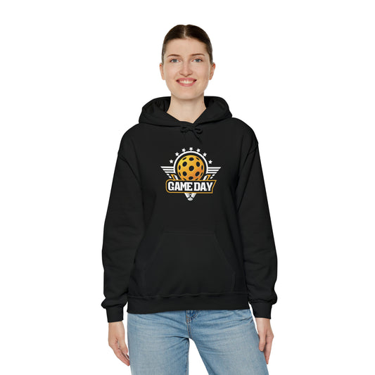 Stellar Pickleball Game Day Emblem with Stars and Winged Ball Design - Unisex Heavy Blend™ Hooded Sweatshirt