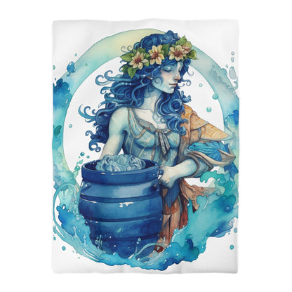 Artistic Aquarius Zodiac - Watercolor Water-Bearer Depiction - Microfiber Duvet Cover