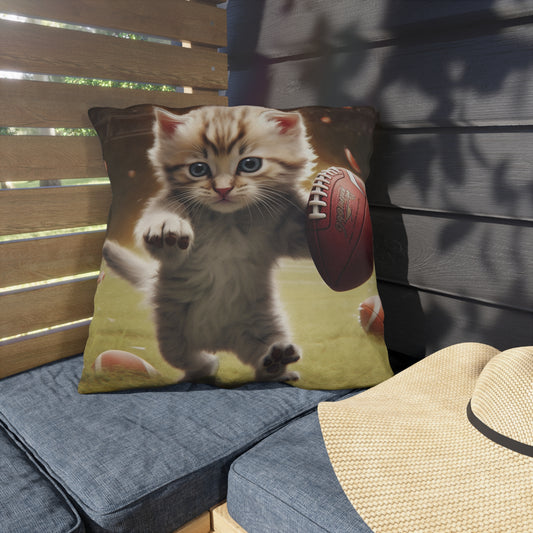 Football Kitty Fantasy: Feline Cat American Sport Quarterback - Outdoor Pillows