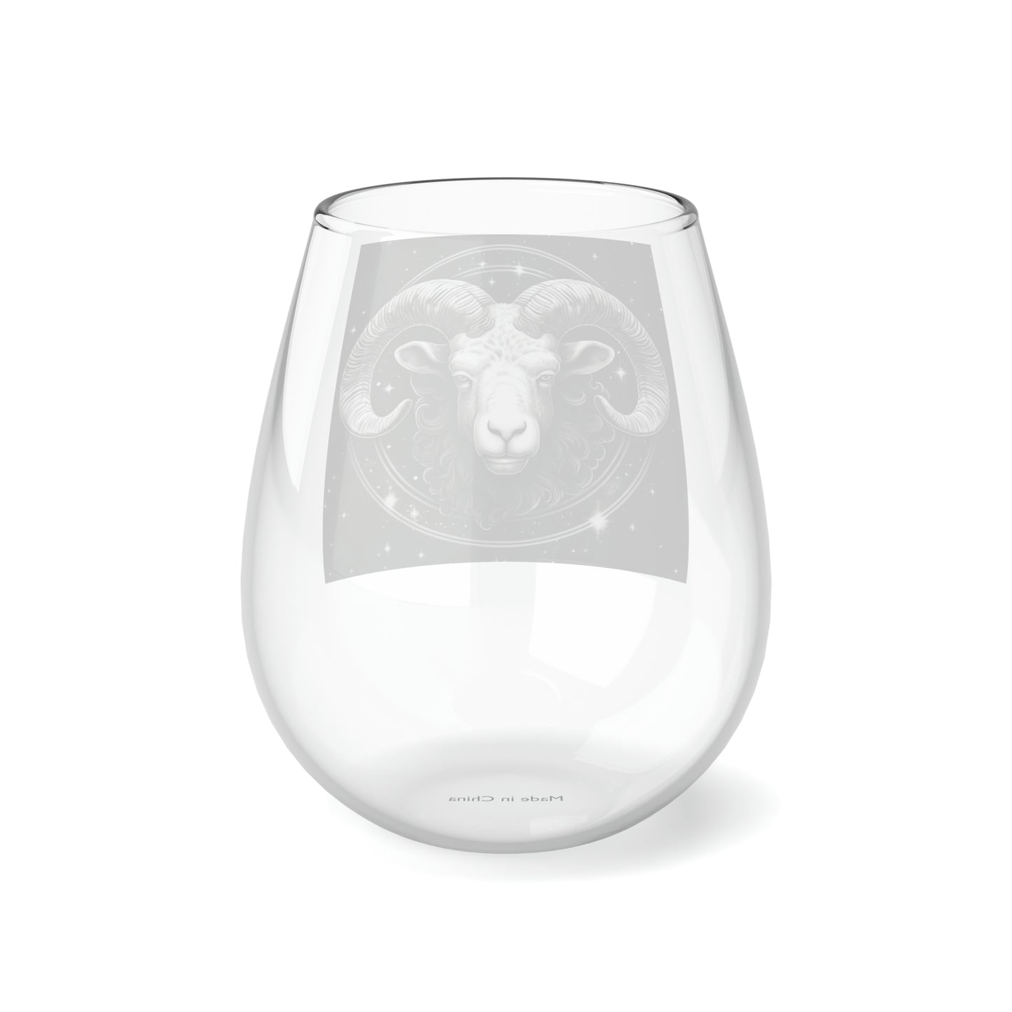 Aries Zodiac Stemless Wine Glass, 11.75oz - High-Quality Clear Glass - Black & White Starry Design