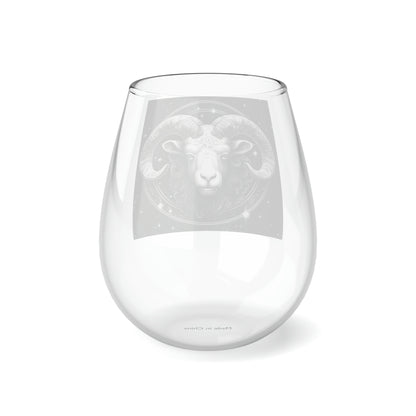 Aries Zodiac Stemless Wine Glass, 11.75oz - High-Quality Clear Glass - Black & White Starry Design