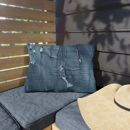 Distressed Blue Denim-Look: Edgy, Torn Fabric Design - Outdoor Pillows