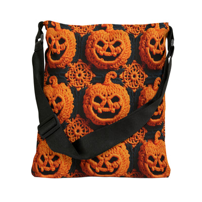 Halloween Crochet Pumpkin Scary Horror Festive Holiday Pattern - Adjustable Tote Bag (AOP)