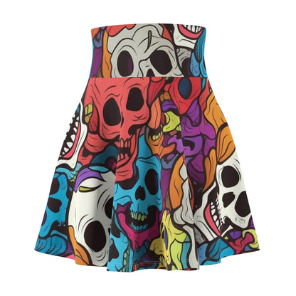 Psychedelic Rainbow Skull Head Pattern, Vibrant Colors - Women's Skater Skirt (AOP)