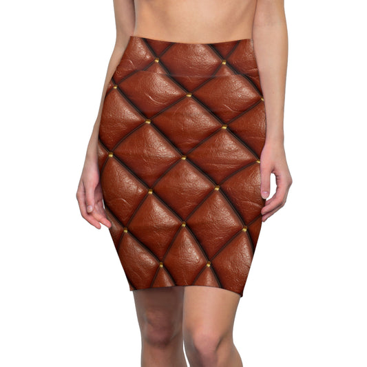 Brown Leather Cognac Pattern Rugged Durable Design Style - Women's Pencil Skirt (AOP)