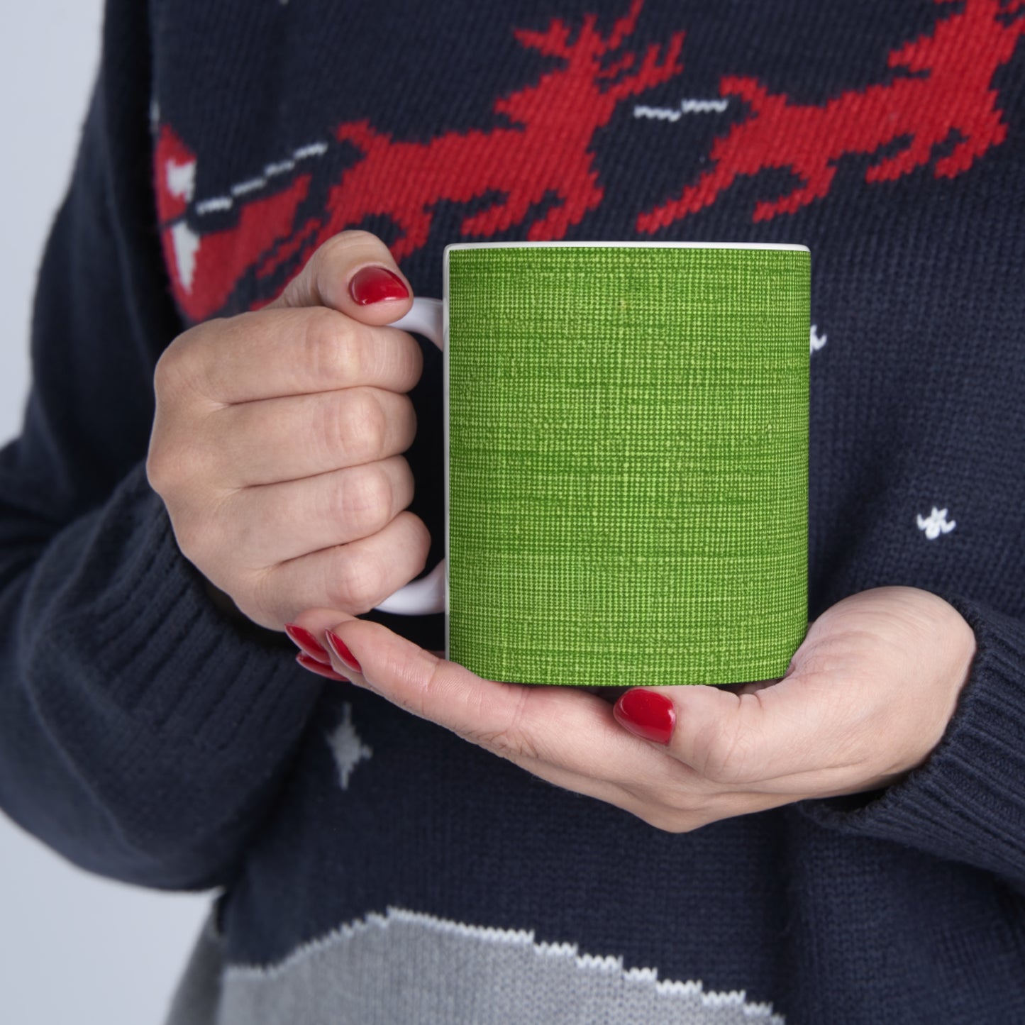 Olive Green Denim-Style: Seamless, Textured Fabric - Ceramic Mug 11oz