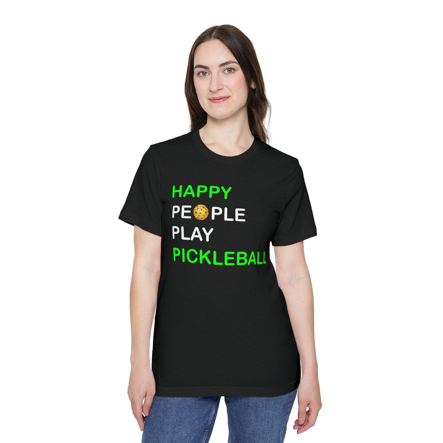 Happy People Play Pickleball Sport Game Graphic - Camiseta de manga corta unisex 