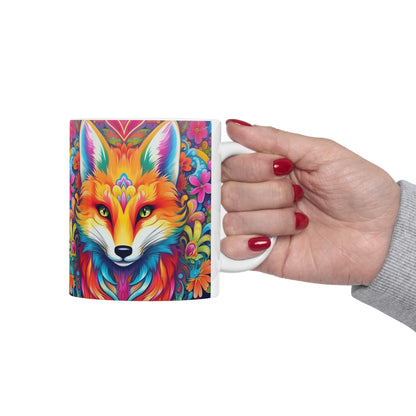 Diseño de zorro vibrante y colorido, animal único y llamativo - Taza de cerámica de 11 oz