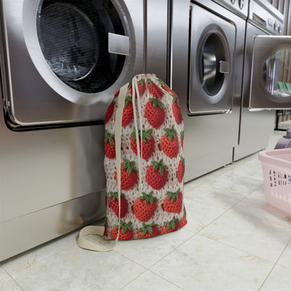 Strawberry Traditional Japanese, Crochet Craft, Fruit Design, Red Berry Pattern - Laundry Bag