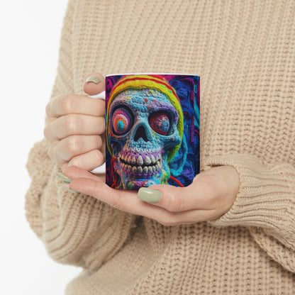 Diseño de terror aterrador de Halloween con calavera de ganchillo - Taza de cerámica 11oz 