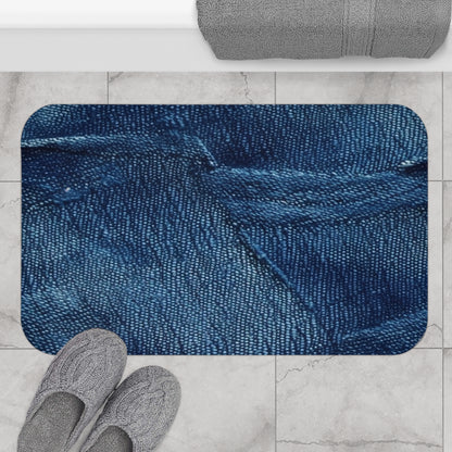 Dark Blue: Distressed Denim-Inspired Fabric Design - Bath Mat