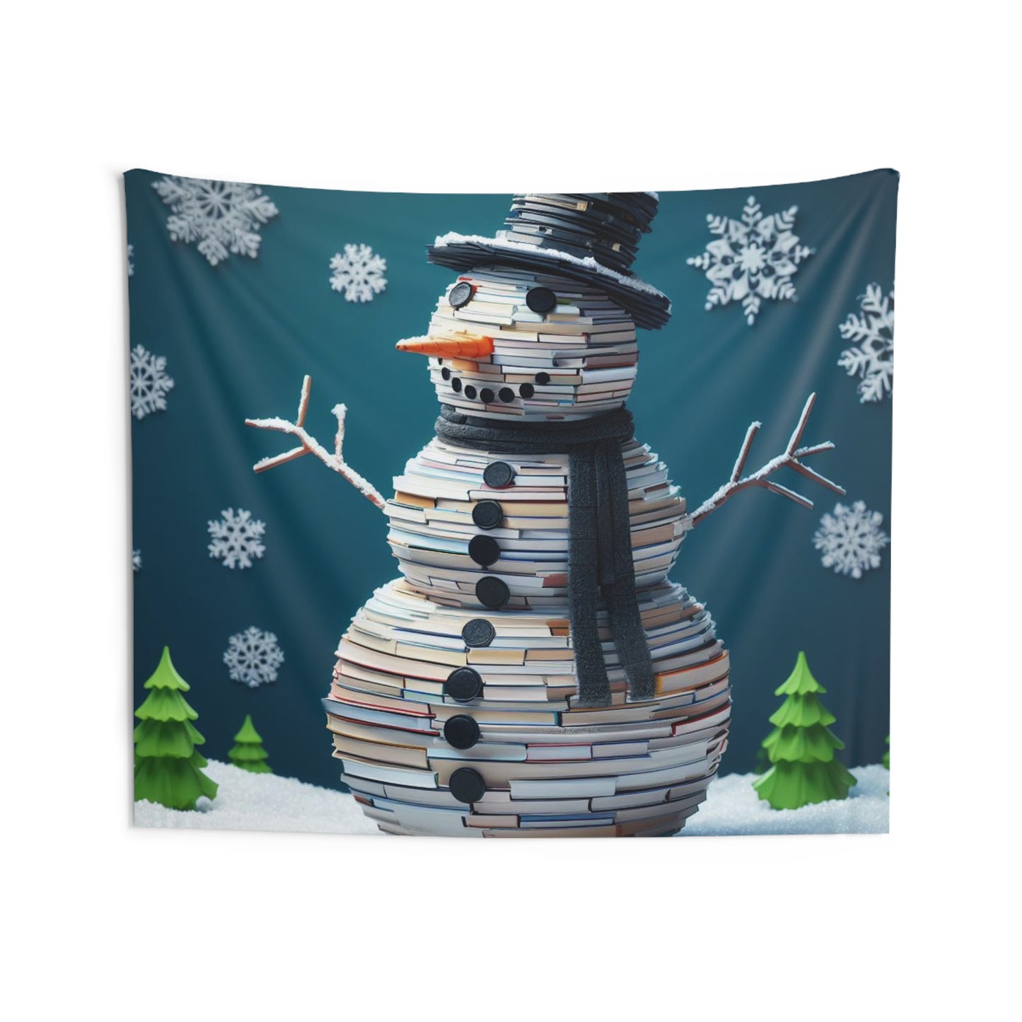 Enchanted Reader Snowman: Book Stack Lover Christmas Frosty Figure - Indoor Wall Tapestries