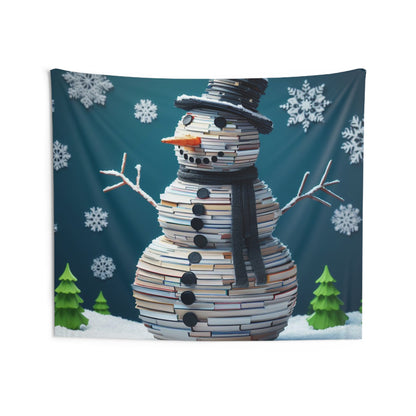 Enchanted Reader Snowman: Book Stack Lover Christmas Frosty Figure - Indoor Wall Tapestries