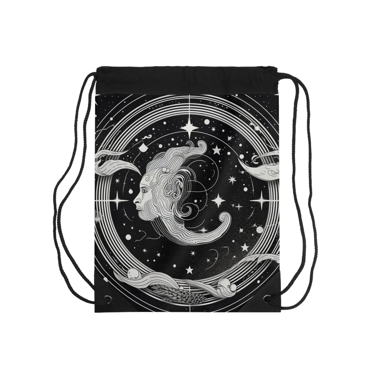 Aquarius Zodiac - Drawstring Bag - Black & White Mystical Design