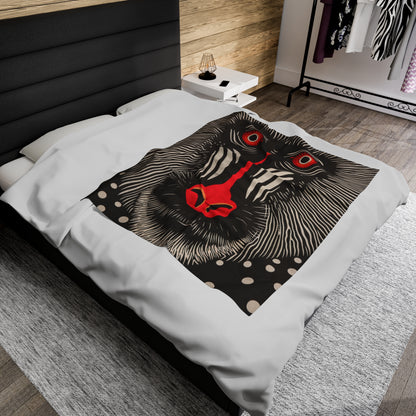 Red and Black Mandrill Monkey - Abstract Primate Face with Psychedelic Patterns - Velveteen Plush Blanket