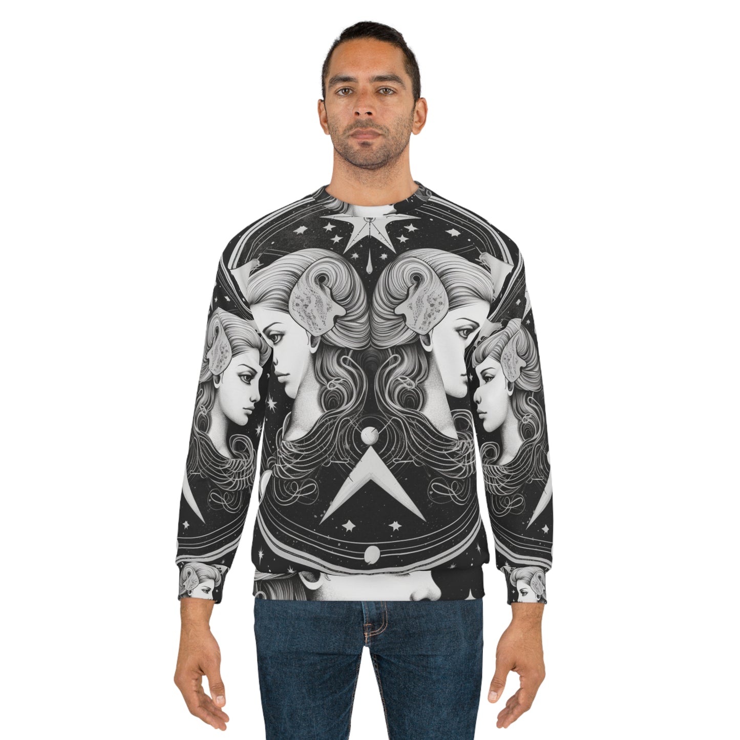 Gemini Zodiac Twins Design - Celestial Astrology Theme - Unisex Sweatshirt (AOP)