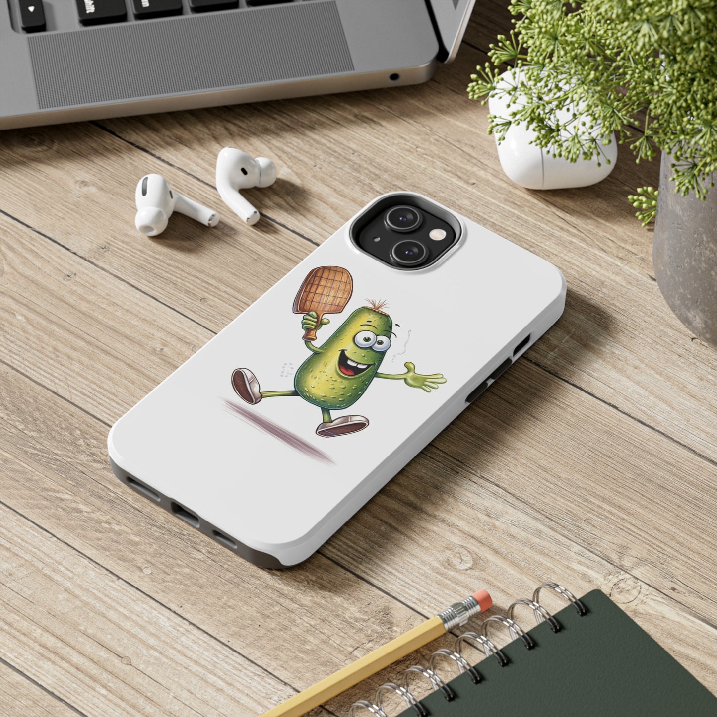 Pickle Player Action: Cartoon Swinging Pickleball Paddle - Sporty Charm - Tough Phone Cases