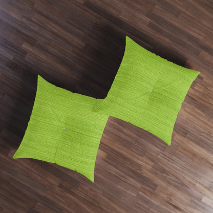 Lush Grass Neon Green: Denim-Inspired, Springtime Fabric Style - Tufted Floor Pillow, Square