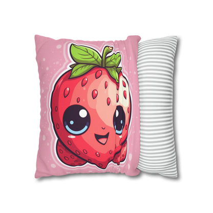 Kawaii Strawberry Adventure - Anime Classic Traditional Japanese Fruit - Otaku Artwork - Spun Polyester Square Pillow Case