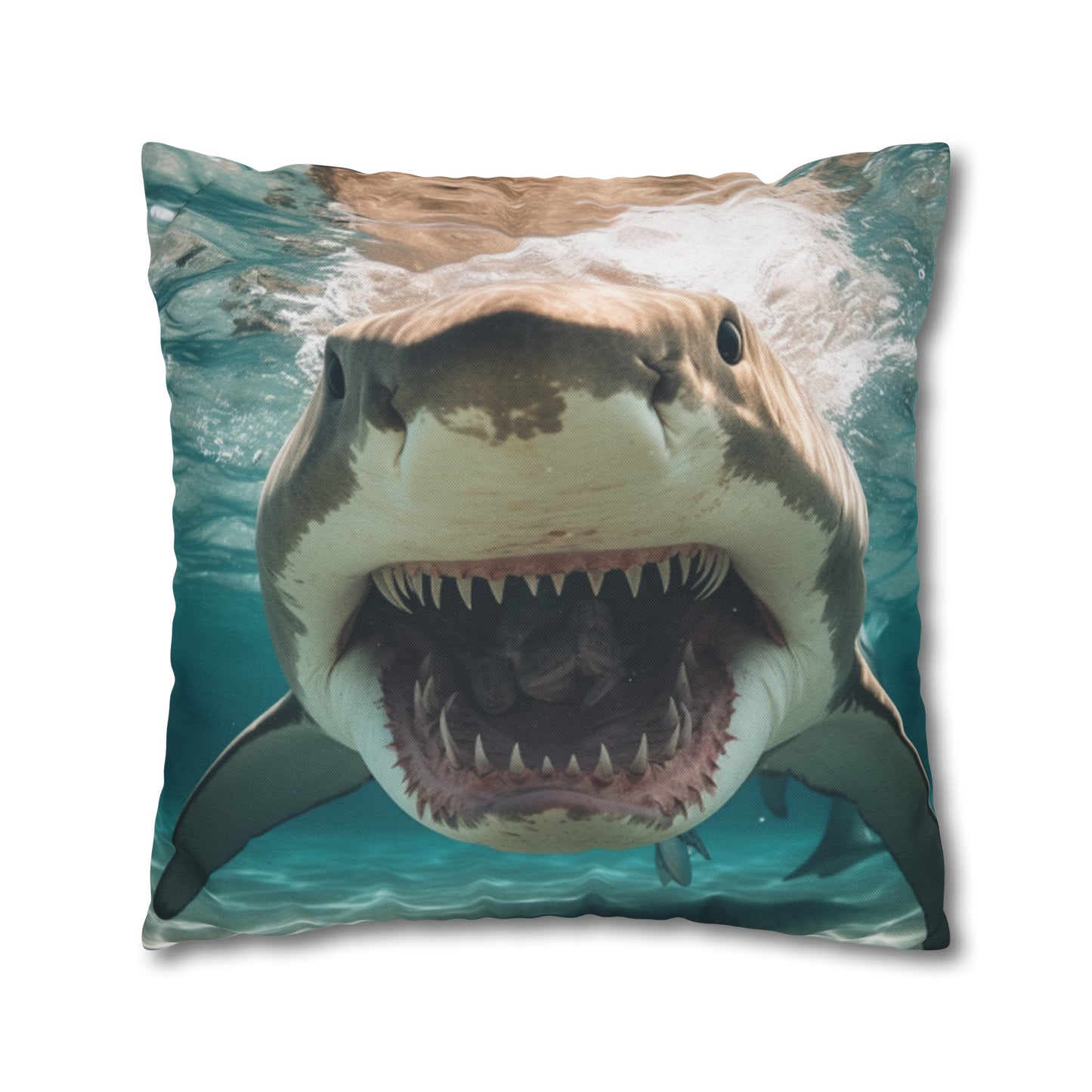 Bull Shark: River Monster Menace - Realistic Dark Water Predator - Spun Polyester Square Pillow Case