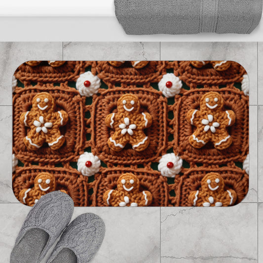 Gingerbread Man Crochet, Classic Christmas Cookie Design, Festive Yuletide Craft. Holiday Decor - Bath Mat